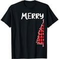 thumbnail image 1 of Merry Christmas Tree Buffalo Plaid Xmas Couples Matching T-Shirt, 1 of 5