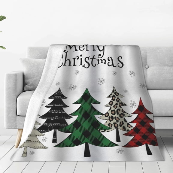Merry Christmas Tree Buffalo Plaid Xmas Tree Snowflake Printed Throw Blanket,Kids Adults Soft Lightweight Flannel Fleece Blanket for Couch Sofa Bed Living Room 50"×60"