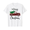 thumbnail image 1 of Merry Christmas Tree Buffalo Truck Tree Red Plaid Christmas White T-Shirt, 1 of 5