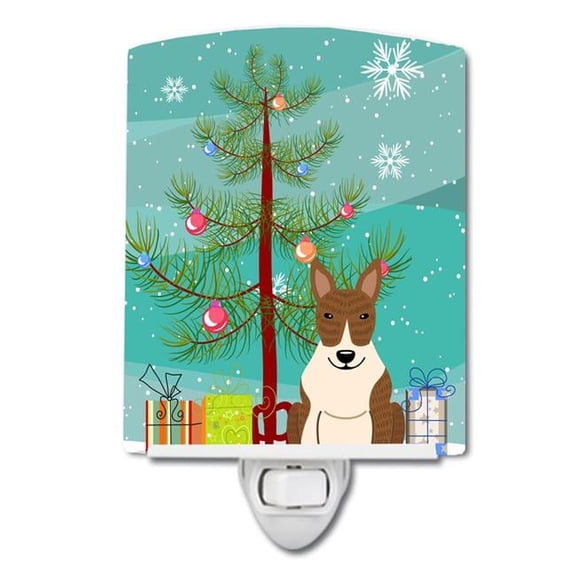 Merry Christmas Tree Bull Terrier Brindle Ceramic Night Light