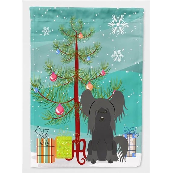 Merry Christmas Tree Chinese Crested Black Flag Canvas House Size