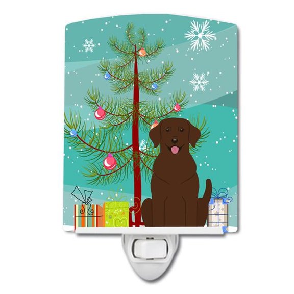 Merry Christmas Tree Chocolate Labrador Ceramic Night Light