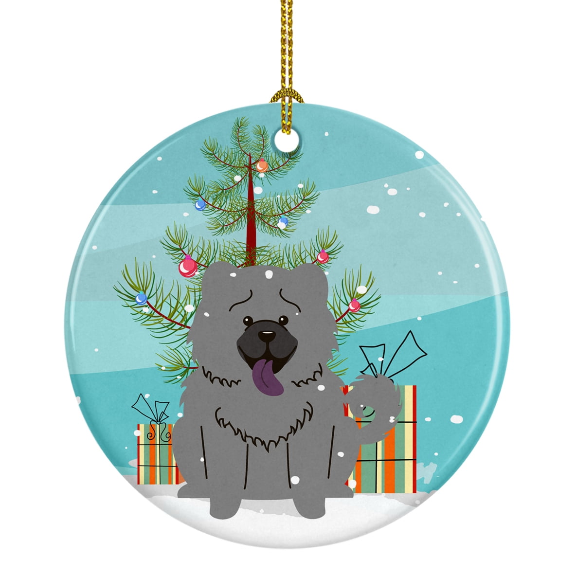 Merry Christmas Tree Chow Chow Blue Ceramic Ornament