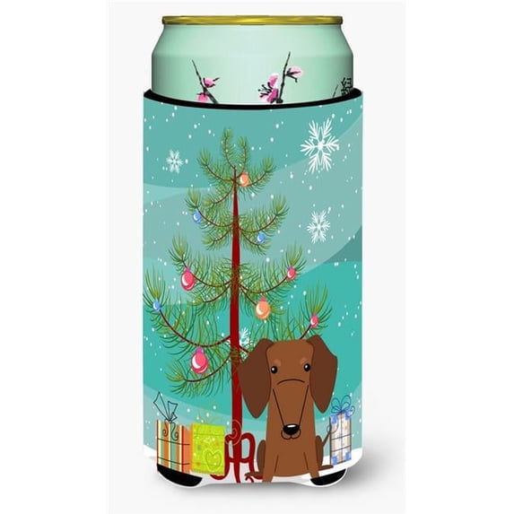 Merry Christmas Tree Dachshund Red & Brown Tall Boy Beverage Insulator Hugger