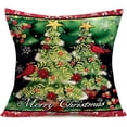 thumbnail image 1 of Merry Christmas Tree Decor Throw Pillow Cases Cardinal Birds Poinsettia Flowers Berry Leaves Pillow Covers Cotton Linen 18x18 Inch Red Green Xmas Snowflake Star Home Decorative Throw Pillows, 1 of 4