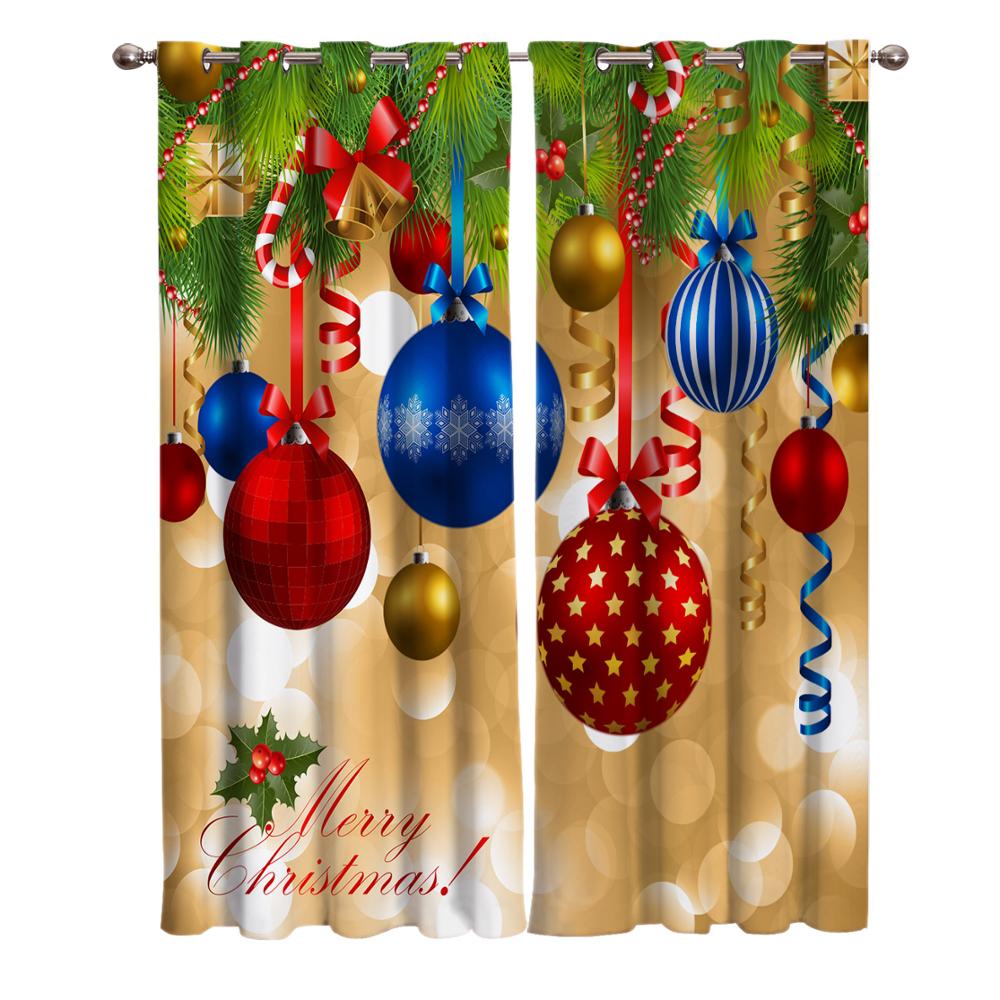 Merry Christmas Tree Decor Window Curtain Christmas Curtains Bedroom