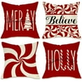 thumbnail image 1 of Merry Christmas Tree Decorative Throw Pillow Cover 16 x 16 Set of 4, Xmas Red Candy Canes Porch Patio Outdoor Pillowcase, Winter Holiday Holly Jolly Gifts Cushion Case Home Decor, 1 of 6