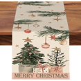 thumbnail image 1 of Merry Christmas Tree Dining Table Runner, Pink Xmas Balls Pine Needle Branches Burlap Kitchen Decoration, Winter Holiday Indoor Outdoor Home Decor Party Supply 13 x 72 Inches, 1 of 3