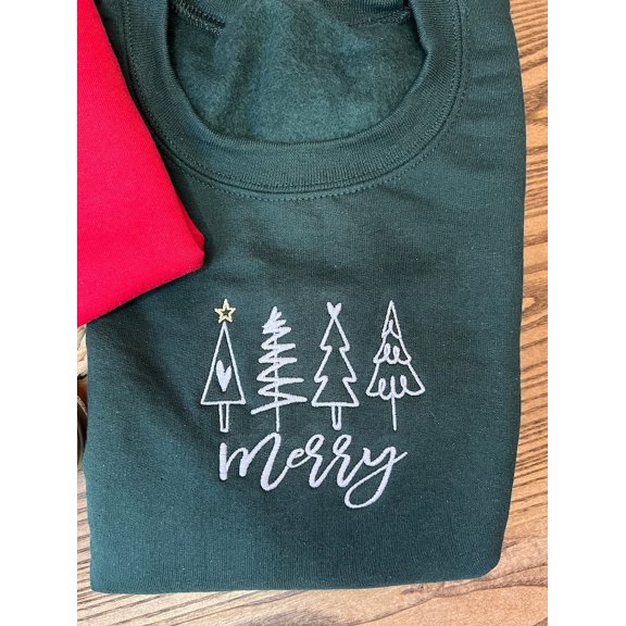 Merry Christmas Tree Embroidered Sweatshirt