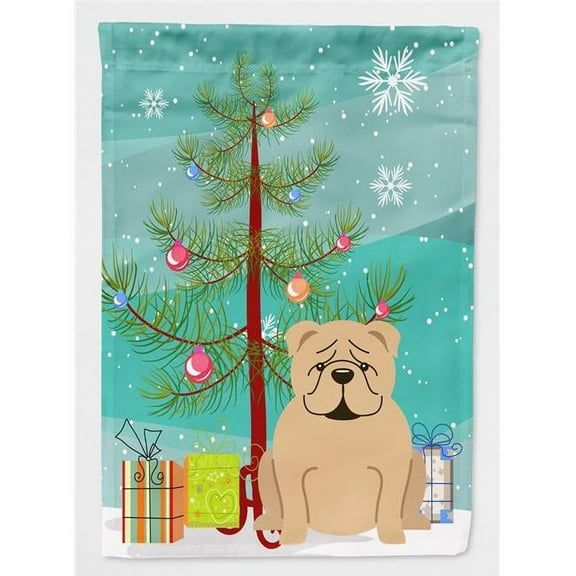 Merry Christmas Tree English Bulldog Fawn Flag Canvas House Size