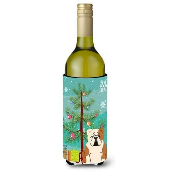 Merry Christmas Tree English Bulldog Fawn White Wine Bottle Beverge Insulator Hugger