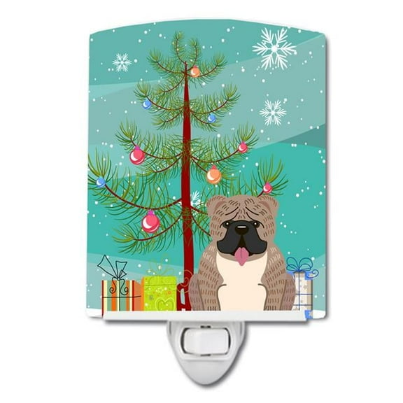 Merry Christmas Tree English Bulldog Grey Brindle Ceramic Night Light