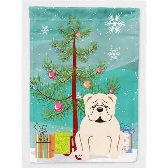 Merry Christmas Tree English Bulldog White Flag Canvas House Size