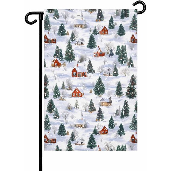 Merry Christmas Tree Farm Red Barn Garden Flags 12x18 Inch Double Sided Welcome Yard Flags for Outdoor Decor Winter Snow Scene Yard Outside Seasonal Decoration
