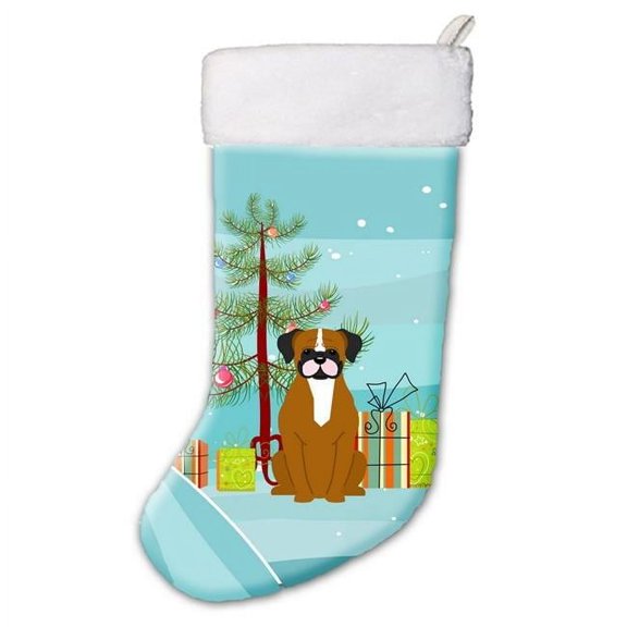 Merry Christmas Tree Flashy Fawn Boxer Christmas Stocking