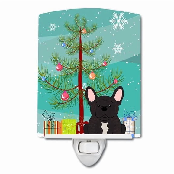 Merry Christmas Tree French Bulldog Brindle Ceramic Night Light