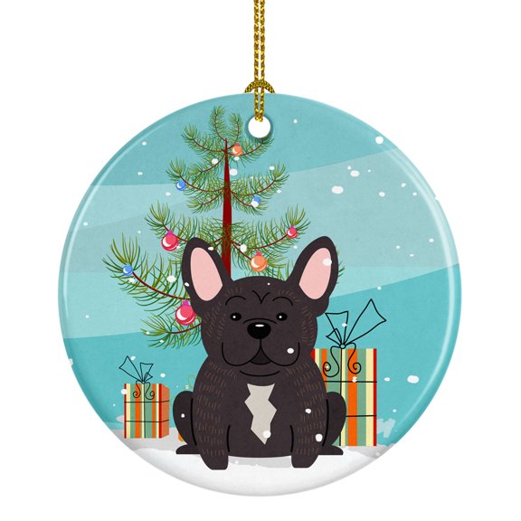 Merry Christmas Tree French Bulldog Brindle Ceramic Ornament
