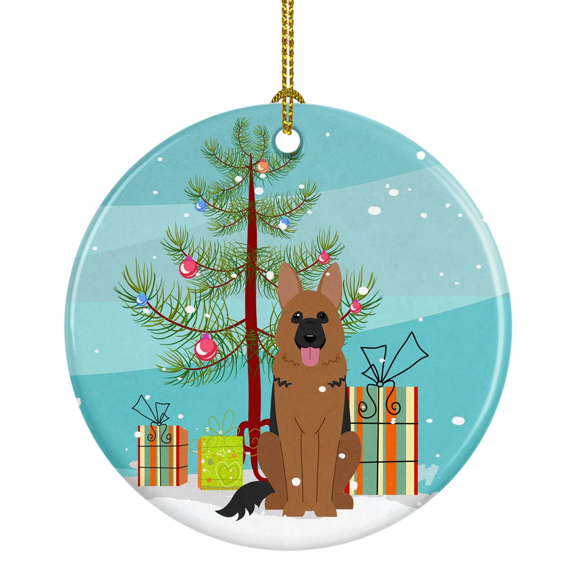 Merry Christmas Tree German Shepherd Ceramic Ornament