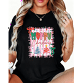 thumbnail image 1 of Merry Christmas Tree Graphic Tee T-Shirt Lights Print Top Comfortable Short Sleeve Round Neck Black S-5XL, 1 of 5