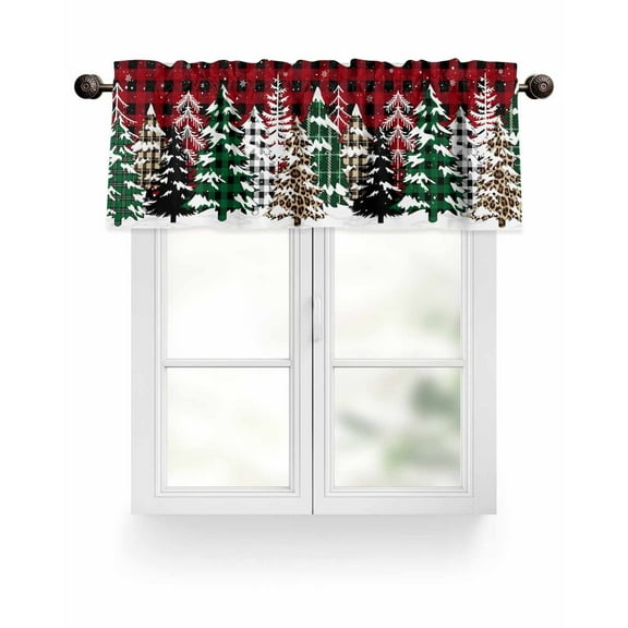 Merry Christmas Tree Kitchen Valances for Windows Red Black Buffalo Plaid Trees Snowflake Valance Curtains for Kitchen /Living Room/Bedroom/ Bathroom Decor, 54"x18 " ,Rod Pocket 1 Panel,