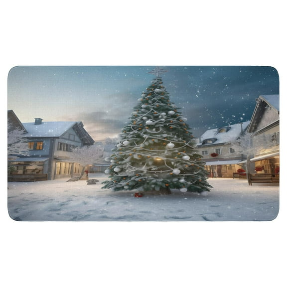 Merry Christmas Christmas Tree Linen Nonslip Floor Mat, Entryway Doormat Durable Low-Profile Mat Home Decor, Throw Rugs Washable Kitchen Bathroom Laundry Bedroom Living Room Door Mat 30x17in