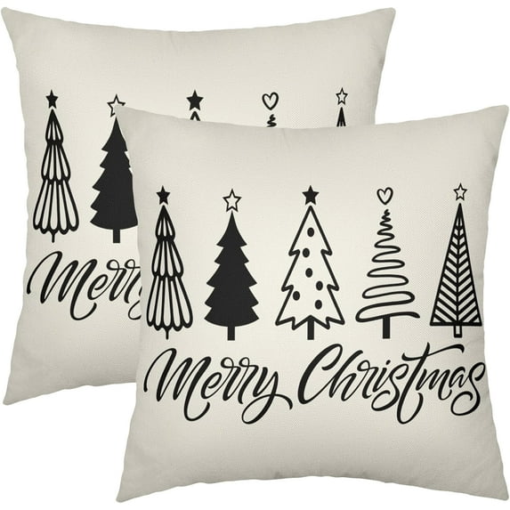 Merry Christmas Tree Lumbar Pillow Covers 12x20 Set of 2 Red Rustic Xmas Trees Holiday Decoration Print Outdoor Decorative Throw Pillows Vintage Farmhouse Winter Linen Cushion Case Sofa Couch Decor