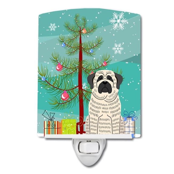 Merry Christmas Tree Mastiff Brindle White Ceramic Night Light