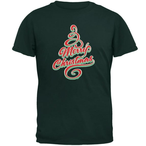 Merry Christmas Tree Mens T Shirt Forest Green 2XL