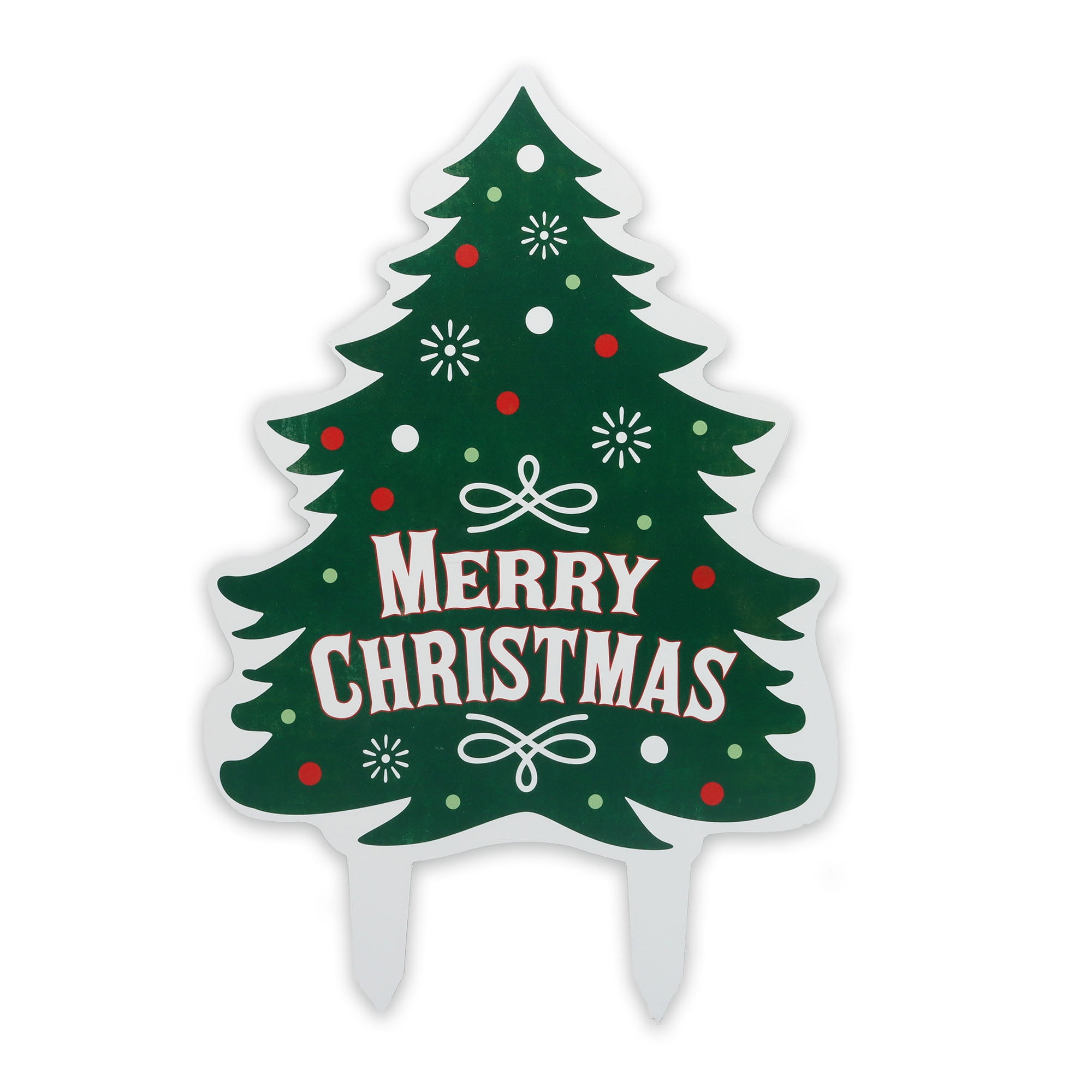 Green Metal Merry Christmas Tree Yard Stake with Ornaments