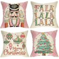 thumbnail image 1 of Merry Christmas Tree Nutcracker Decorative Throw Pillow Covers 20 x 20 Set of 4, Pink Xmas FA La La Porch Outdoor Home Decor, Ornaments Winter Holiday Party Decorations Cushion Case, 1 of 6