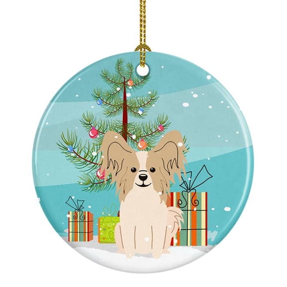 Merry Christmas Tree Papillon Sable White Ceramic Ornament