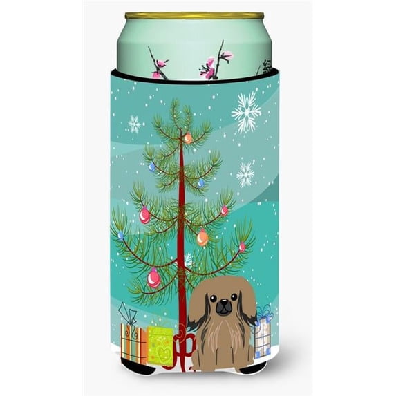 Merry Christmas Tree Pekingnese Tan Tall Boy Beverage Insulator Hugger