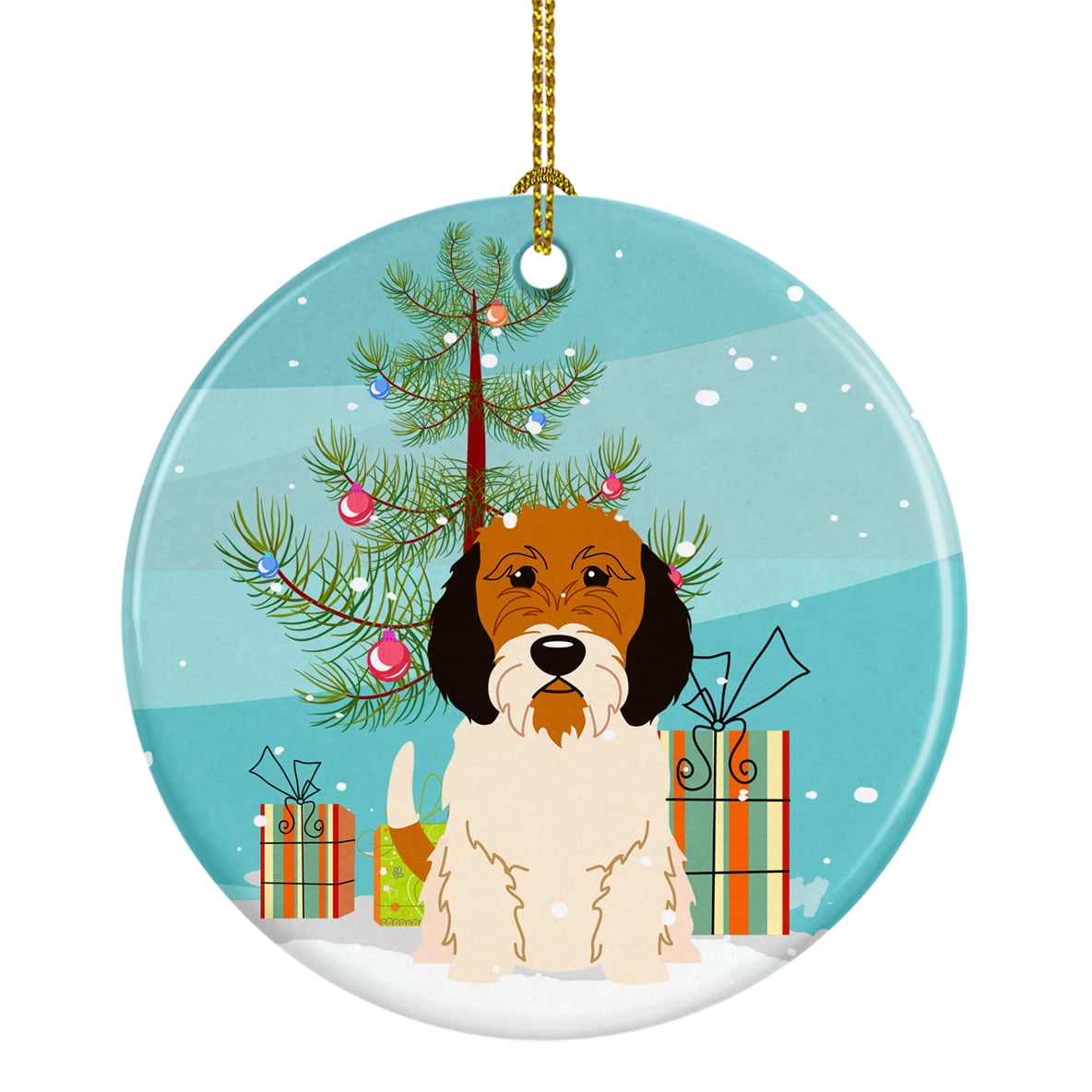 Merry Christmas Tree Petit Basset Griffon Veenden Ceramic Ornament