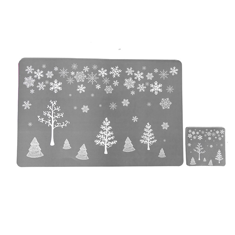 Merry Christmas Tree Placemats Set of 6,Xmas Red,NonSlip/Wipe Clean