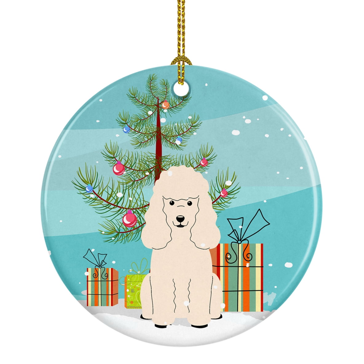 Merry Christmas Tree Poodle White Ceramic Ornament