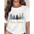 thumbnail image 1 of Merry Christmas Tree Print Women's T-Shirt - Festive Holiday Top With Gold Lettering And Snowflake Design, Perfect For Christmas Celebration, Winter Party, Or Gift Giving, 1 of 6