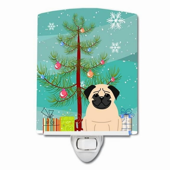 Merry Christmas Tree Pug Fawn Ceramic Night Light