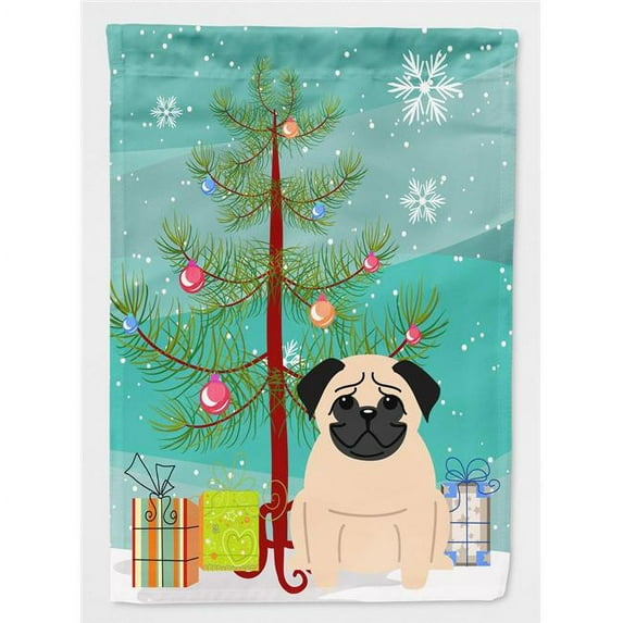 Merry Christmas Tree Pug Fawn Flag Garden Size