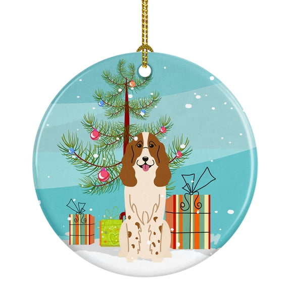Merry Christmas Tree Russian Spaniel Ceramic Ornament