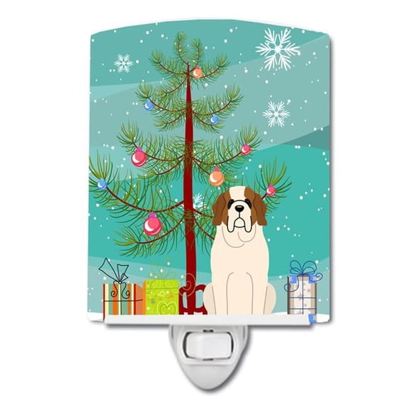 Merry Christmas Tree Saint Bernard Ceramic Night Light