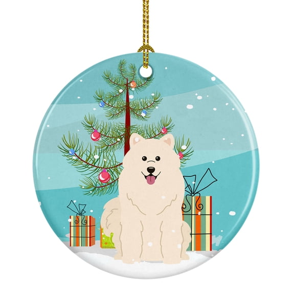 Merry Christmas Tree Samoyed Ceramic Ornament
