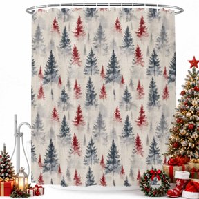Merry Christmas Tree Shadow Shower Curtain for Bathroom, Xmas Tree Seamless Retro Linen Waterproof Shower Curtains Washable Quick Dry with Hooks Bathtub Curtains 72x84IN