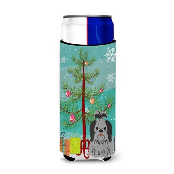 Merry Christmas Tree Shih Tzu Black & Silver Michelob Ultra Hugger for Slim Cans