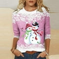 thumbnail image 1 of Merry Christmas Tree Shirt for Women 2023 Round Neck 3/4 Sleeve Graphic Tshirts Cute Snowman Print Tee Tops Ladies Fall Fashion Blouse, 1 of 4