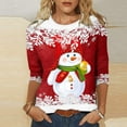 thumbnail image 1 of Merry Christmas Tree Shirt for Women 2024 Round Neck 3/4 Sleeve Graphic Tshirts Cute Snowman Print Tee Tops Ladies Fall Fashion Blouse, 1 of 4