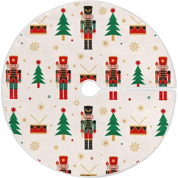 Merry Christmas Tree Skirt, Nutcracker Christmas Tree Large Xmas Decorations Burlap Red Stitch Tree Skirt for 4 ft Tree 48 inch