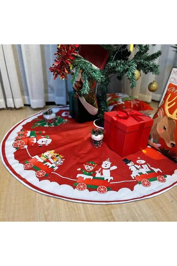 Merry Christmas Tree Skirt with Adorable Train - themed Design for Family Gatherings（31.6in）