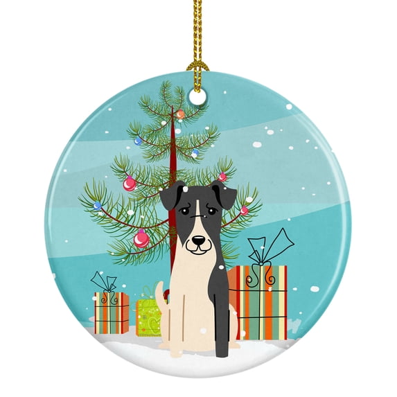 Merry Christmas Tree Smooth Fox Terrier Ceramic Ornament