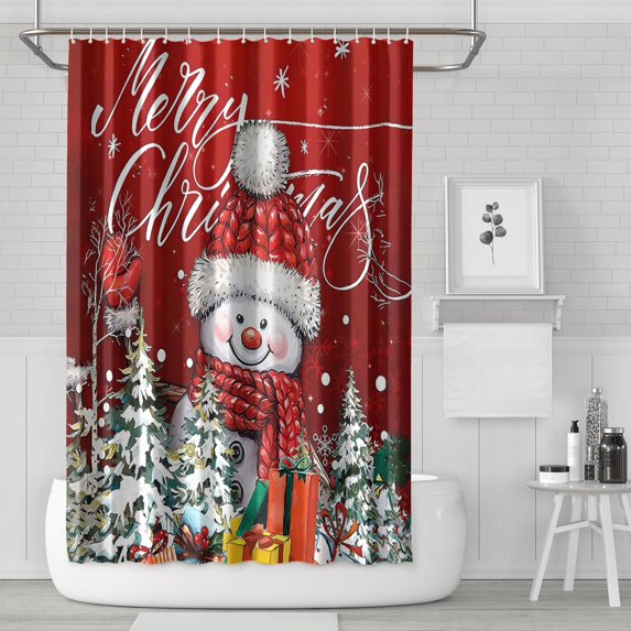 Merry Christmas Tree Snowflake Snowman Shower Curtains,Reusable Show Curtain with Hooks Vintage Polyester Fabric Curtains for Thanksgiving Day Fall Party Home Decor