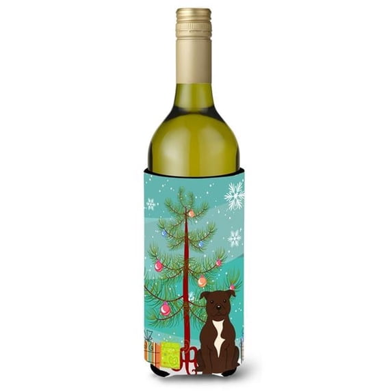 Merry Christmas Tree Staffordshire Bull Terrier Chocolate Wine Bottle Hugger